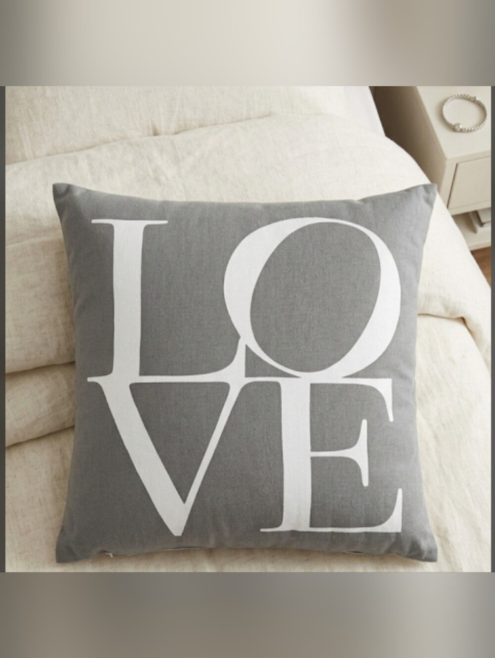 14 In, Gray Pillow with White 'LOVE'
